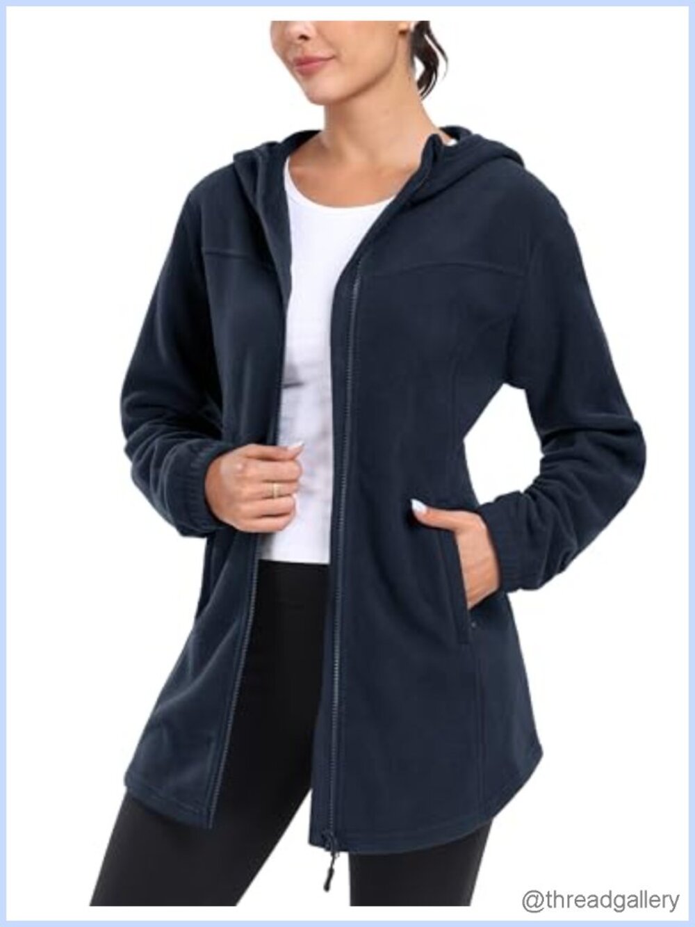 Womens Long Polar Fleece Jacket Full Zip Hooded Thermal Warm